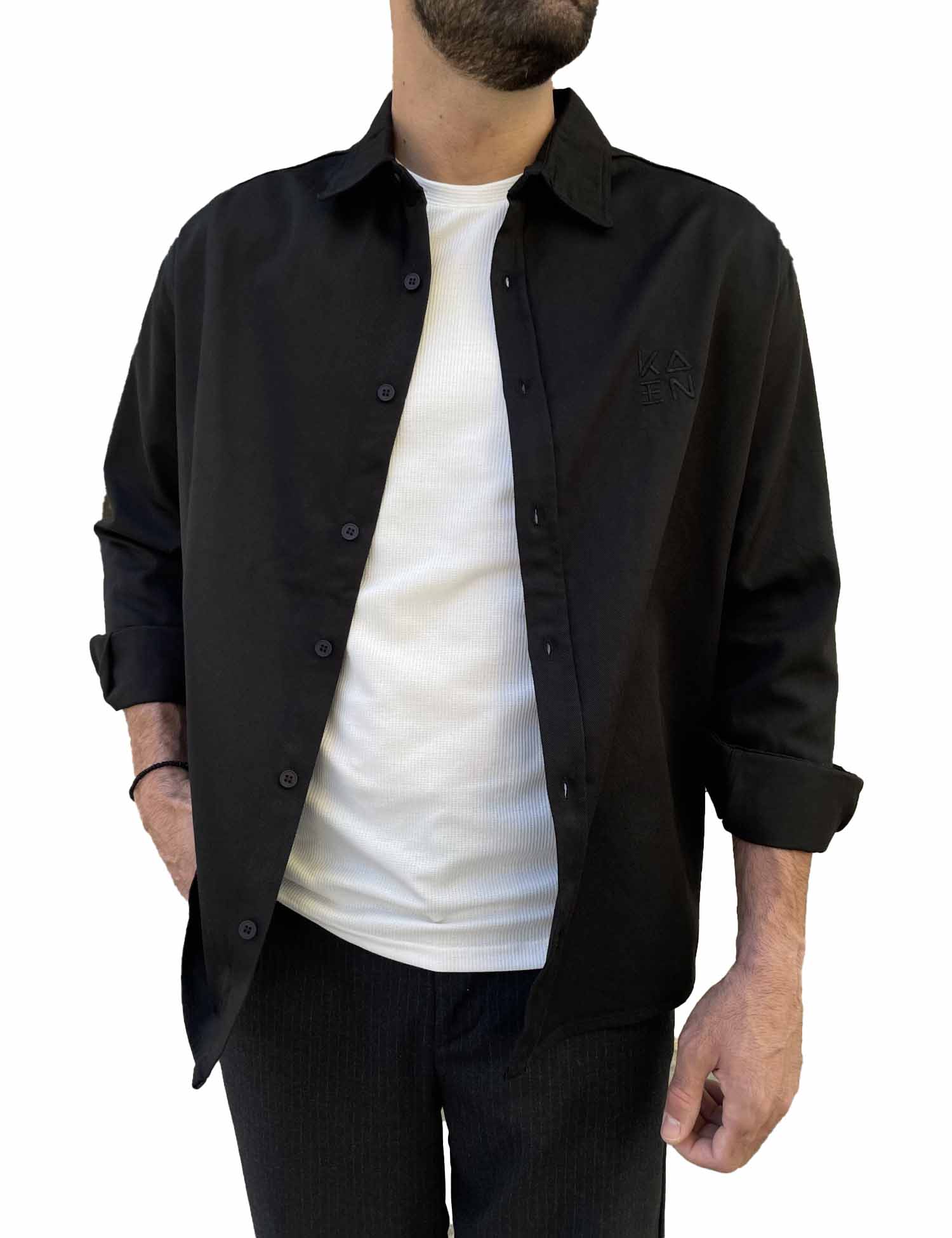 Ανδρικό μαύρο overshirt με γιακά 4529M φωτογραφία